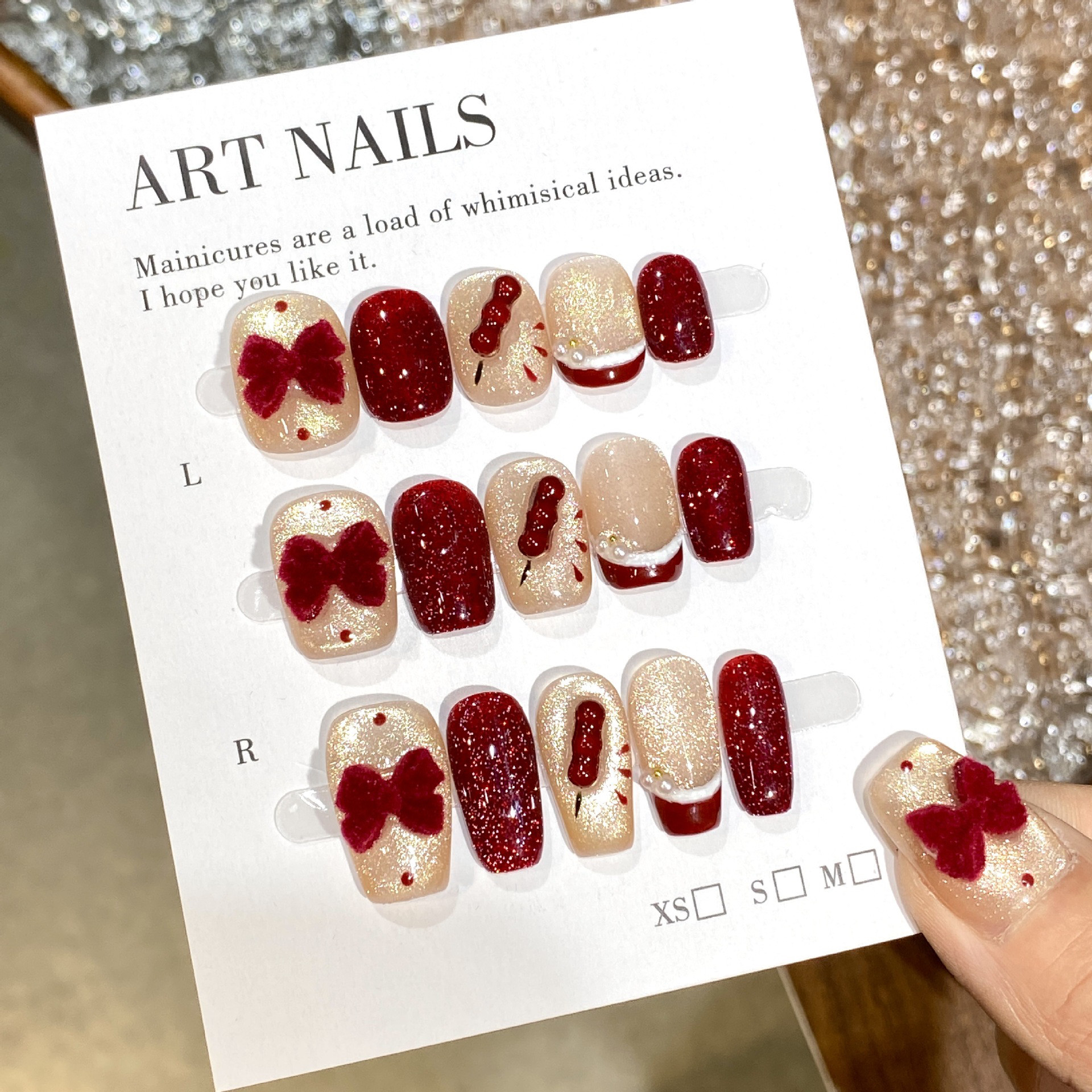 2025新年纯手工酒红穿戴甲冰糖葫芦美甲红火喜庆丝绒蝴蝶结美甲,彩妆/香水/美妆工具,穿戴甲/甲片,淘宝优惠券,粉丝福利购,淘宝优惠卷