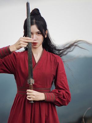 套装棉纯色复古国风绑带