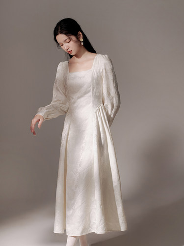 复古法式A字裙涤纶提花