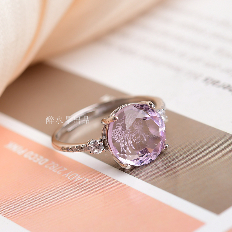 天然紫水晶戒指女S925银时尚简约