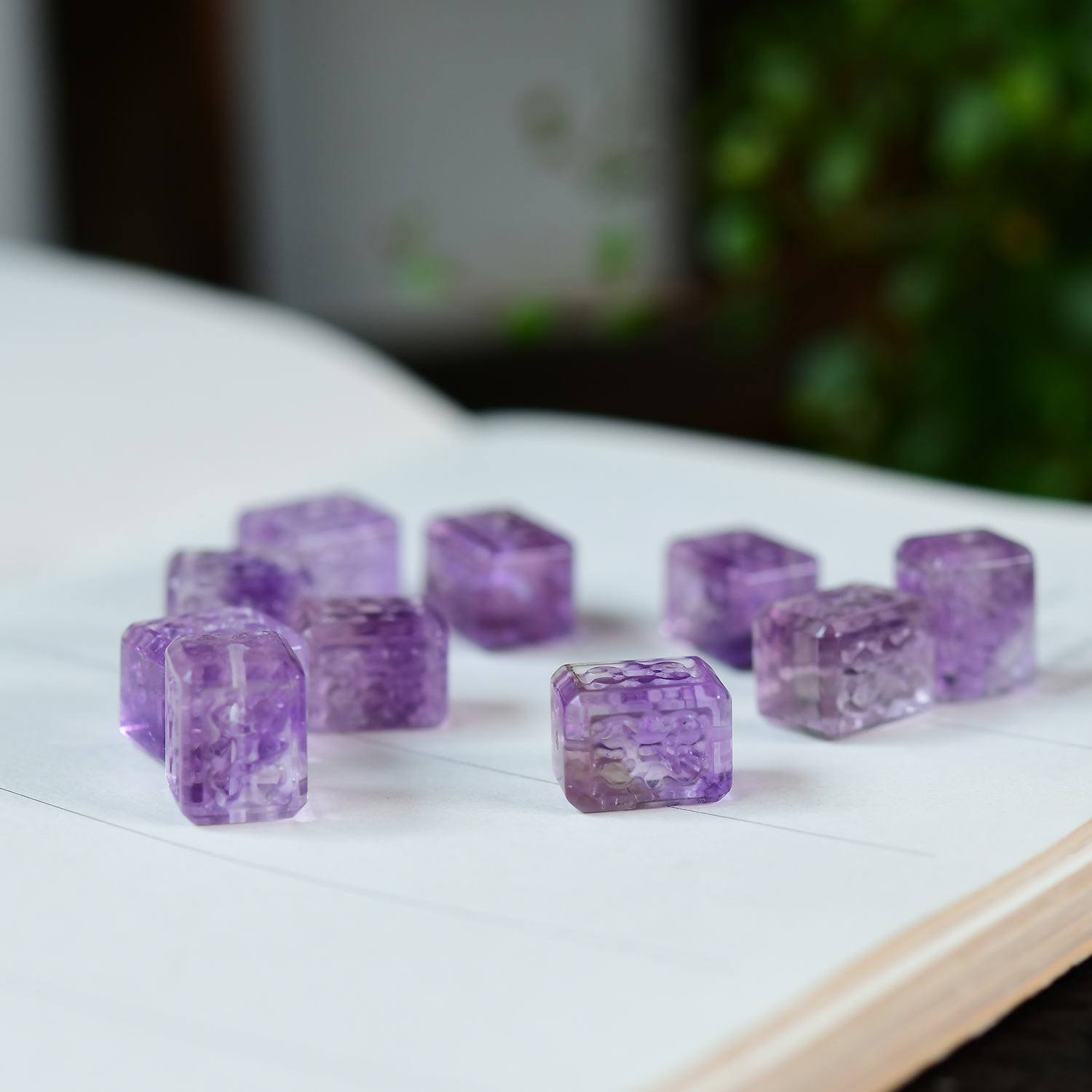 天然紫水晶回纹方块通孔配件 DIY手串项链 约11*15mm ZW271