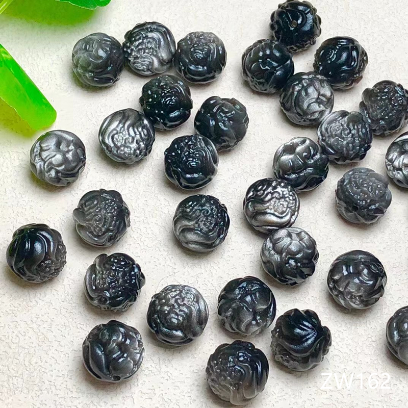 天然银曜石球狐通孔配件