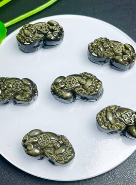 天然金曜石貔貅通孔配件 规格28mm diy手串项链 ZW779