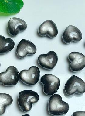 天然银曜石爱心通孔配件 规格14mm DIY手串项链 ZW644