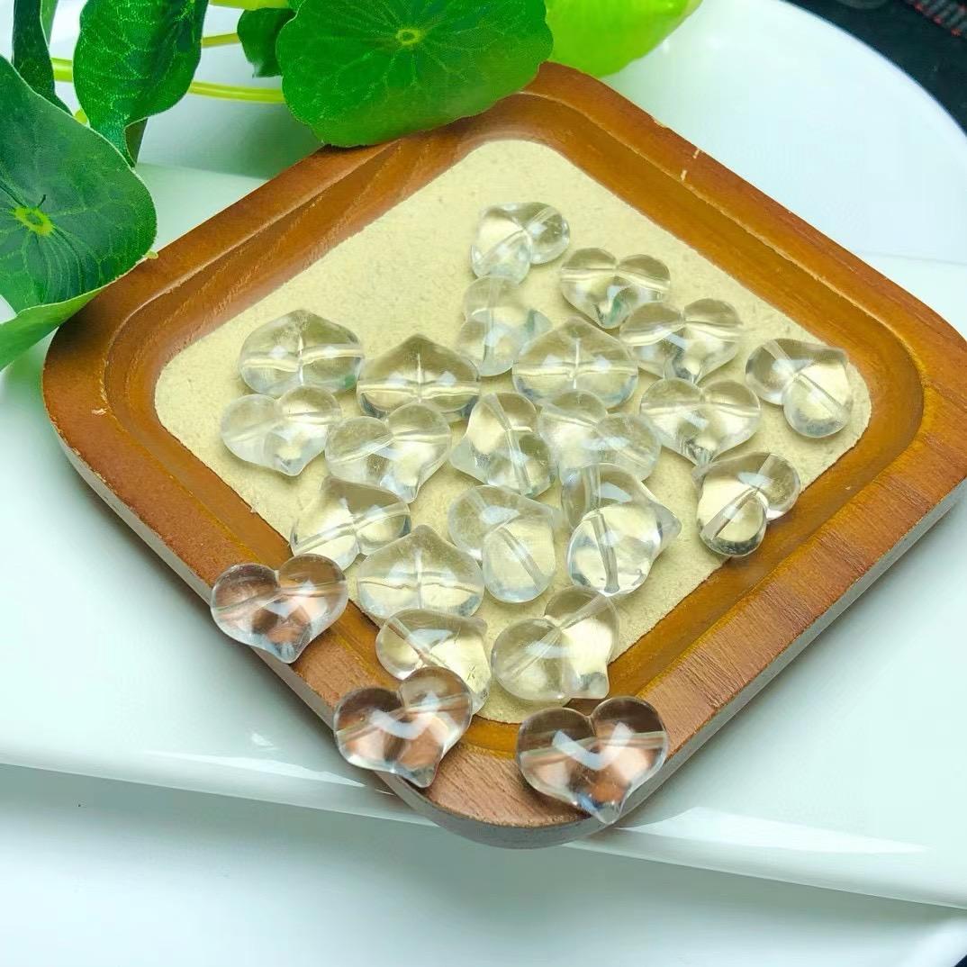 天然白水晶爱心雕刻DIY配件