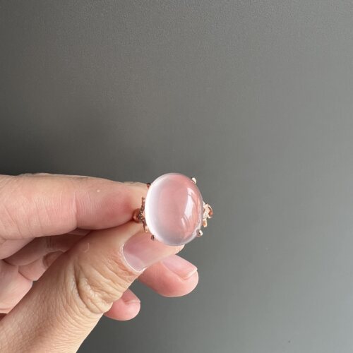 天然莫桑粉晶纯银戒指 S925银活口 女款时尚饰品 Y265