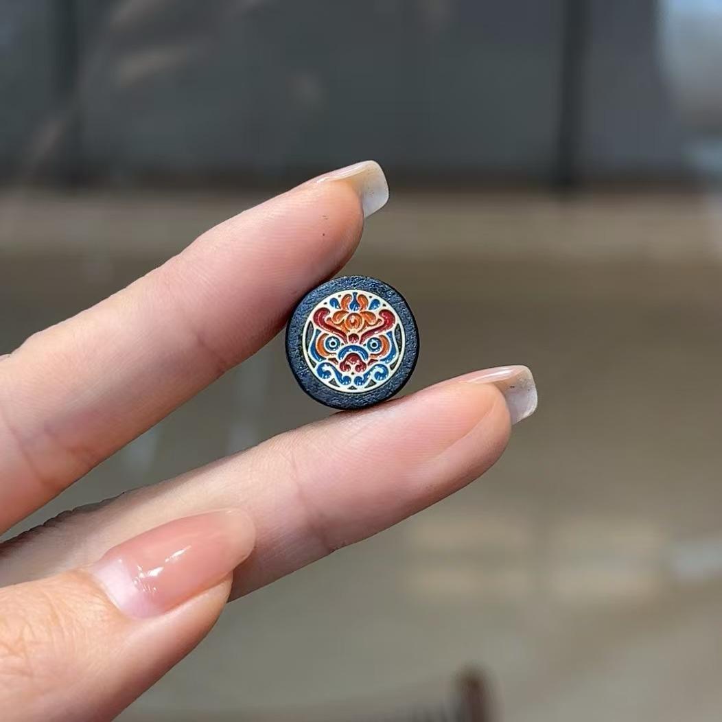 黑檀木滴油彩绘瑞兽牌通孔配件 DIY文玩佛珠手串项链配件 DM669