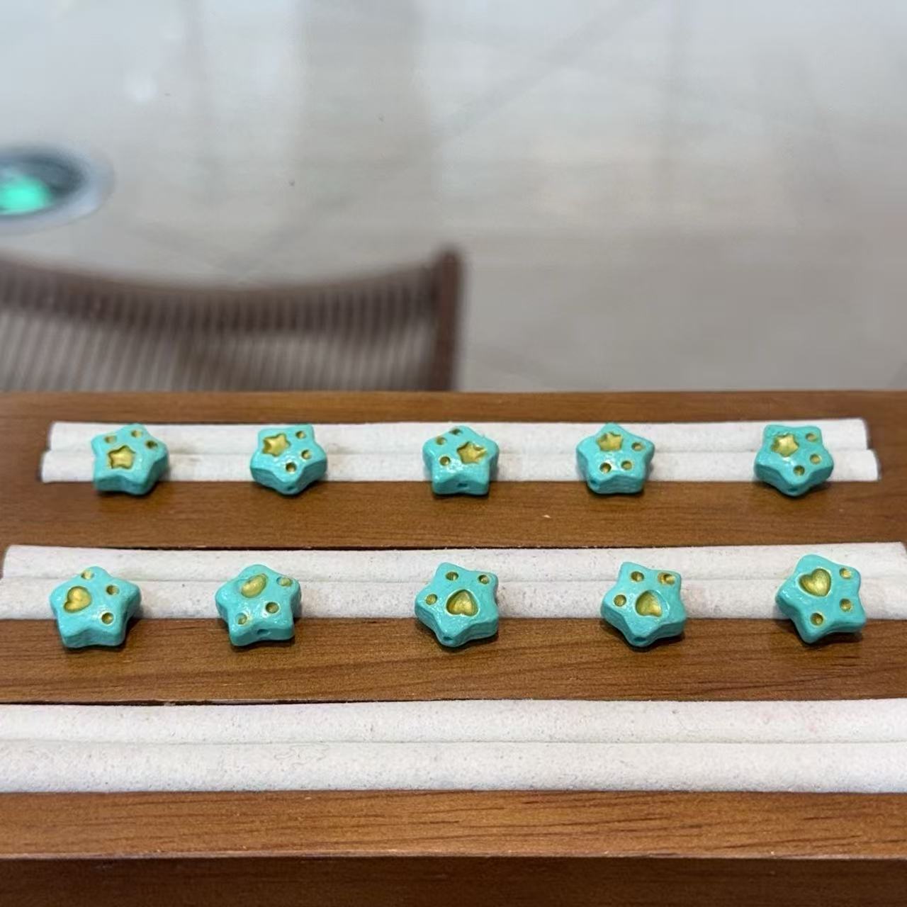 菱镁矿描金星星通孔配件 DIY文玩佛珠手串项链 DM705