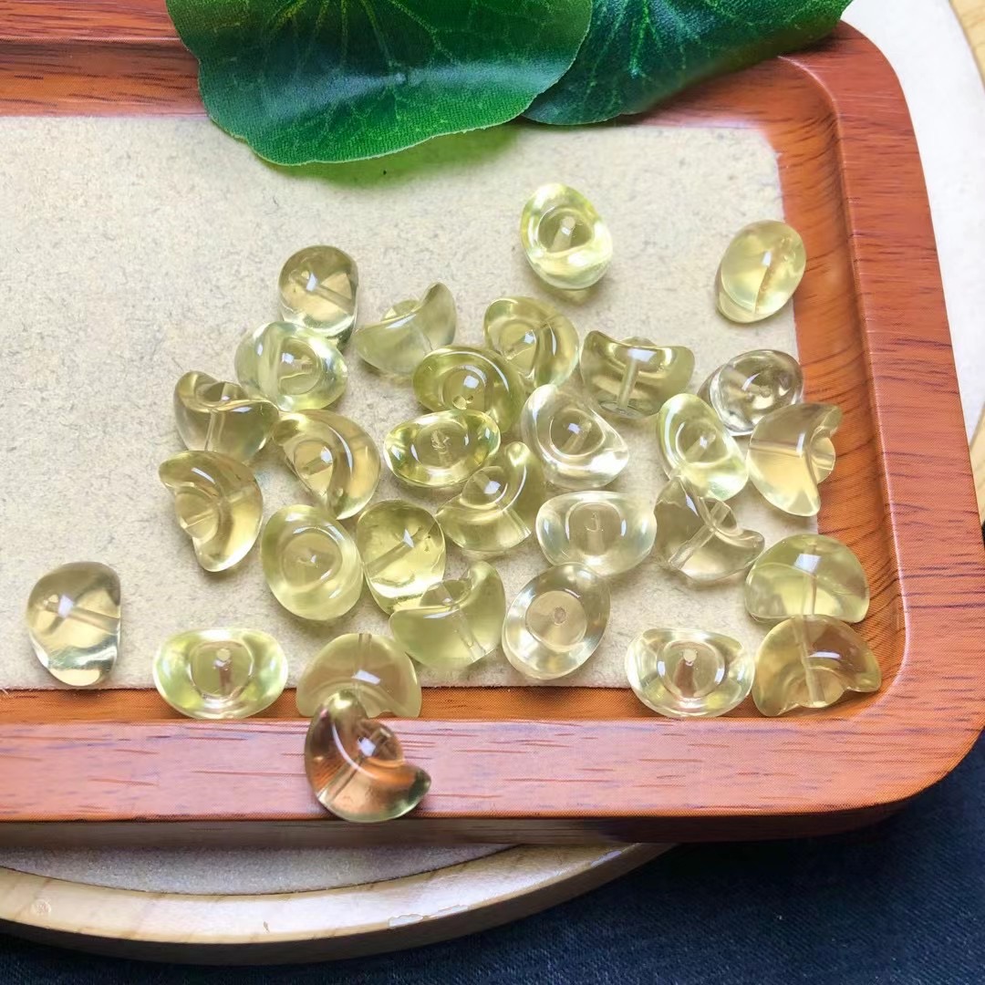 天然黄水晶元宝通孔配件 DIY手串项链 ZW185