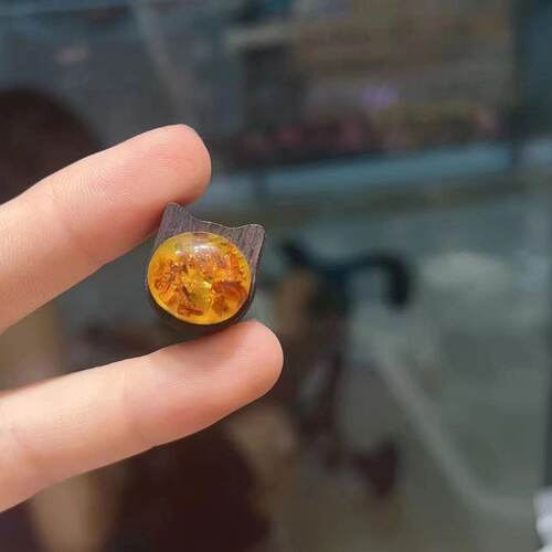 天然蜜蜡花珀/黑檀木小猫咪配件 DIY手串项链 TY2092