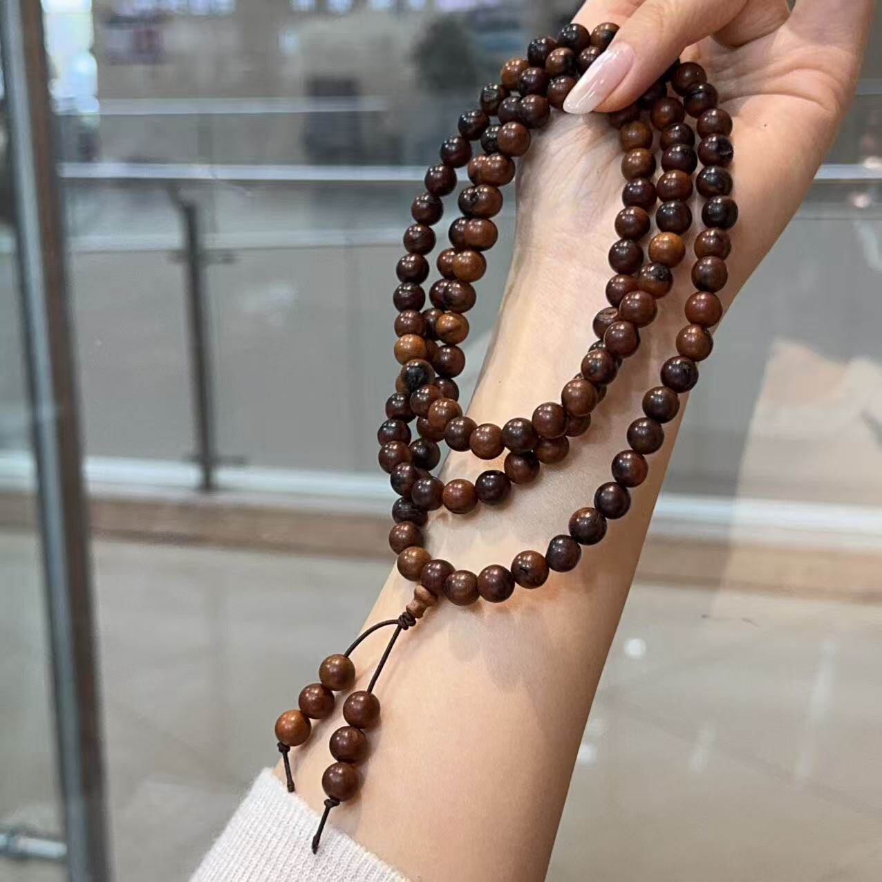 雷击木多圈佛珠文玩手链手串 8mm 存在雷劈裂纹缺角瑕疵 DM370