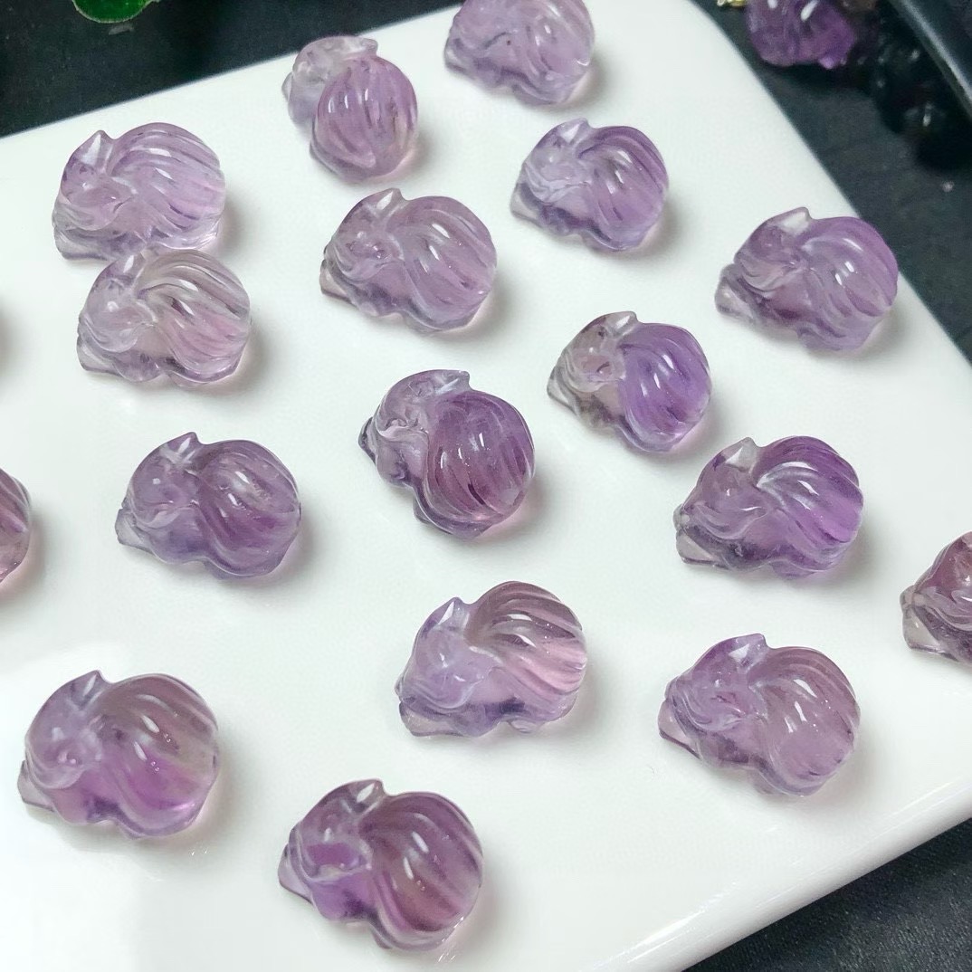 天然紫水晶趴趴狐雕刻通孔配件