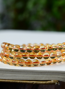 天然黄水晶多圈手链 6mm 黄塔晶三圈手链 巴西暴力黄手串 XL381