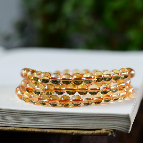 天然黄水晶多圈手链 6mm 黄塔晶三圈手链 巴西暴力黄手串 XL381