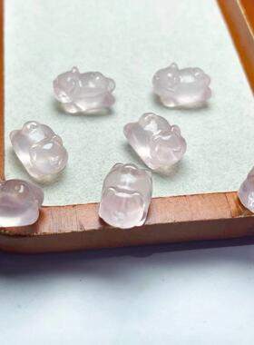 天然粉水晶趴趴熊雕刻通孔配件 18mm*11mm左右 DIY手串项链 ZW483