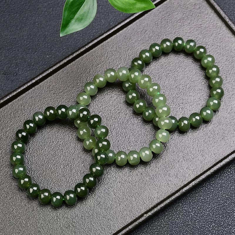 特价天然青海料晴水和田玉鼓珠手串 手链 约10mm 存在微平头 T85