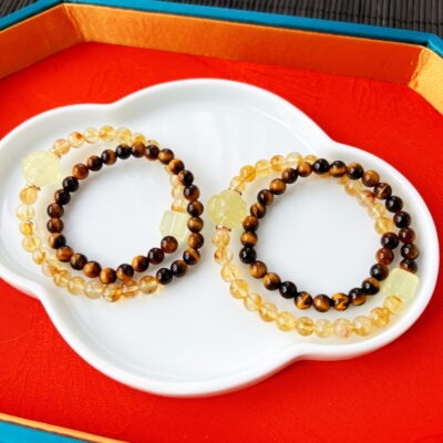 天然黄塔晶黄虎眼黄水晶球狐方糖两圈手链 6mm 水晶饰品 LH661