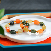 彩色玉石手串 天然新疆金丝玉随形方块手链 女款 价格低有瑕疵裂纹