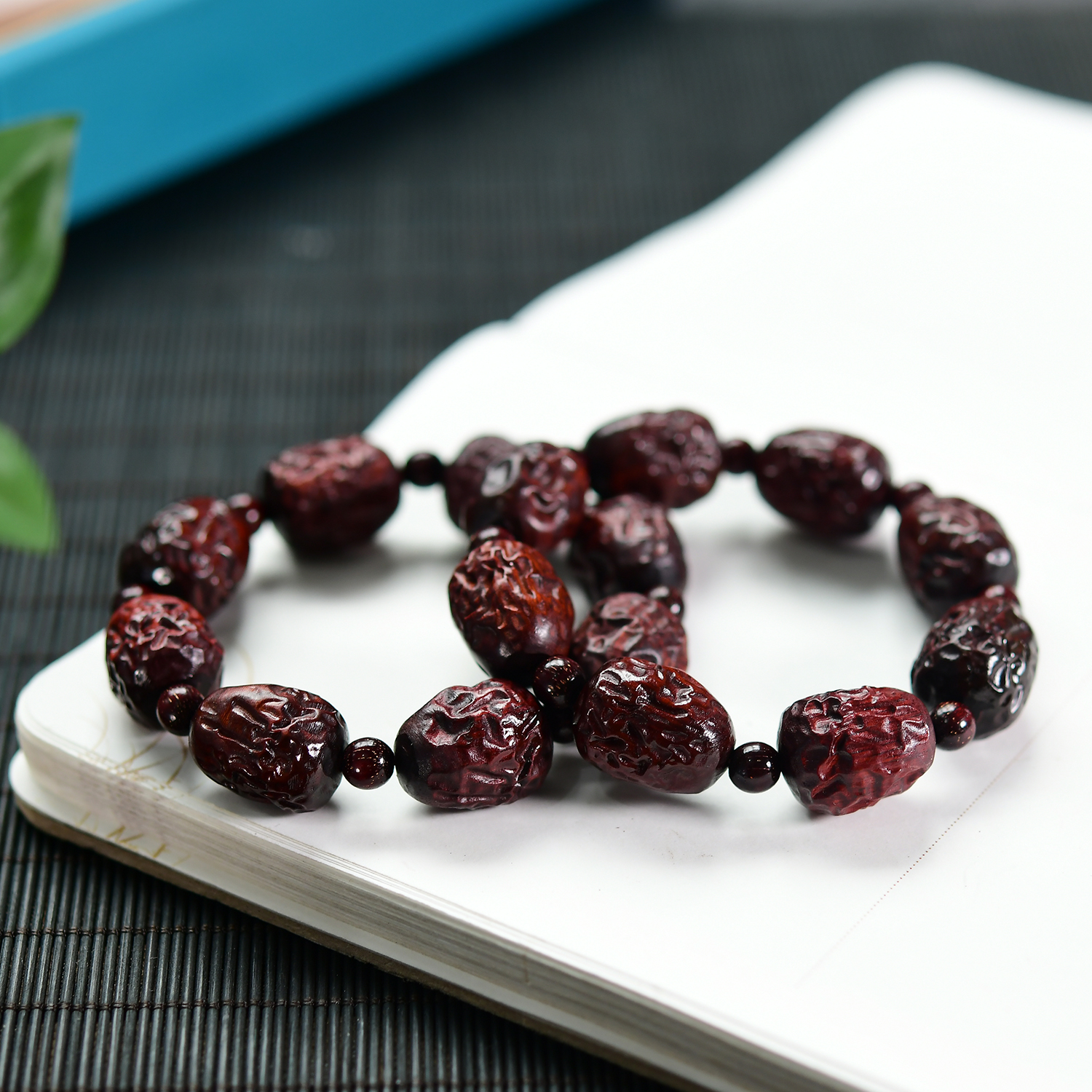 天然紫檀雕刻大枣手串 单圈手链文玩饰品礼物 DS166