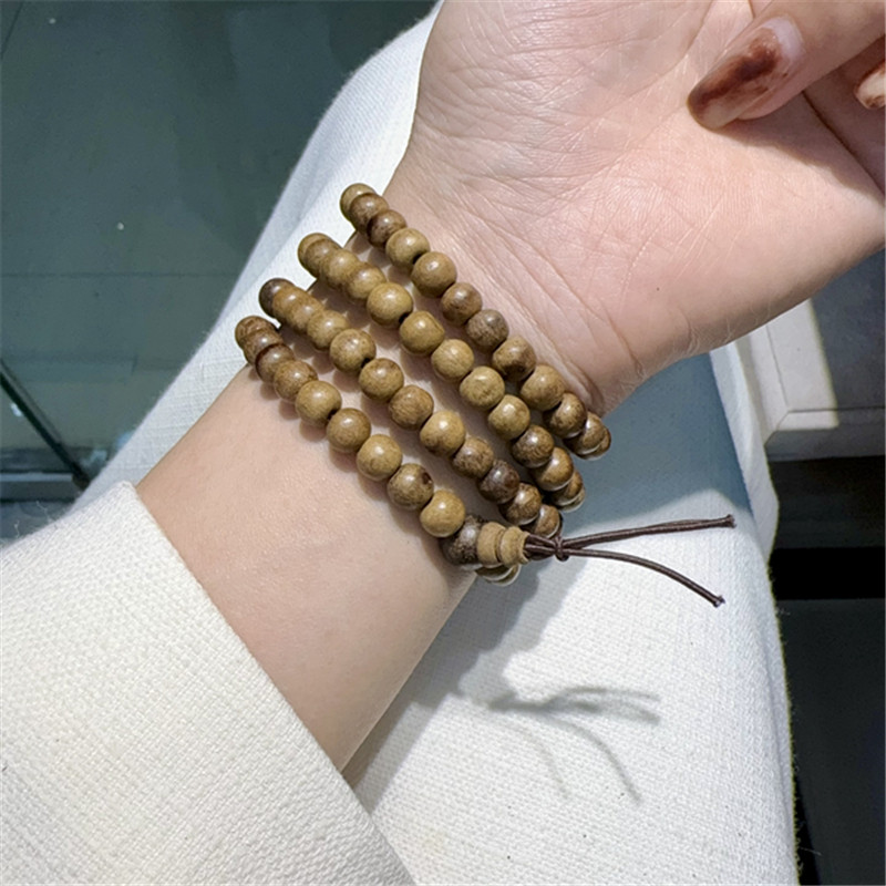 베트남 나트랑 침향 노란색 토양 108 부처님 비즈 팔찌 6MM DM178