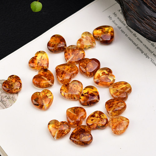 天然花珀爱心通孔配件蜜蜡