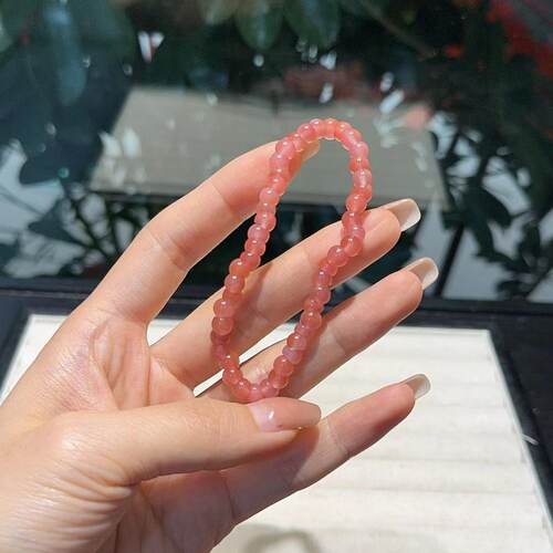 天然盐源玛瑙粉糯大肠单圈手链 水晶手串饰品 DM578