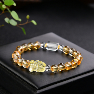 原创黄水晶进宝手链 黄阿塞手串 白水晶棱柱 LH284