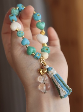 菱镁矿屁桃手串 星星搭配牛骨屁桃 天然白水晶屁桃 纯铜 DM750