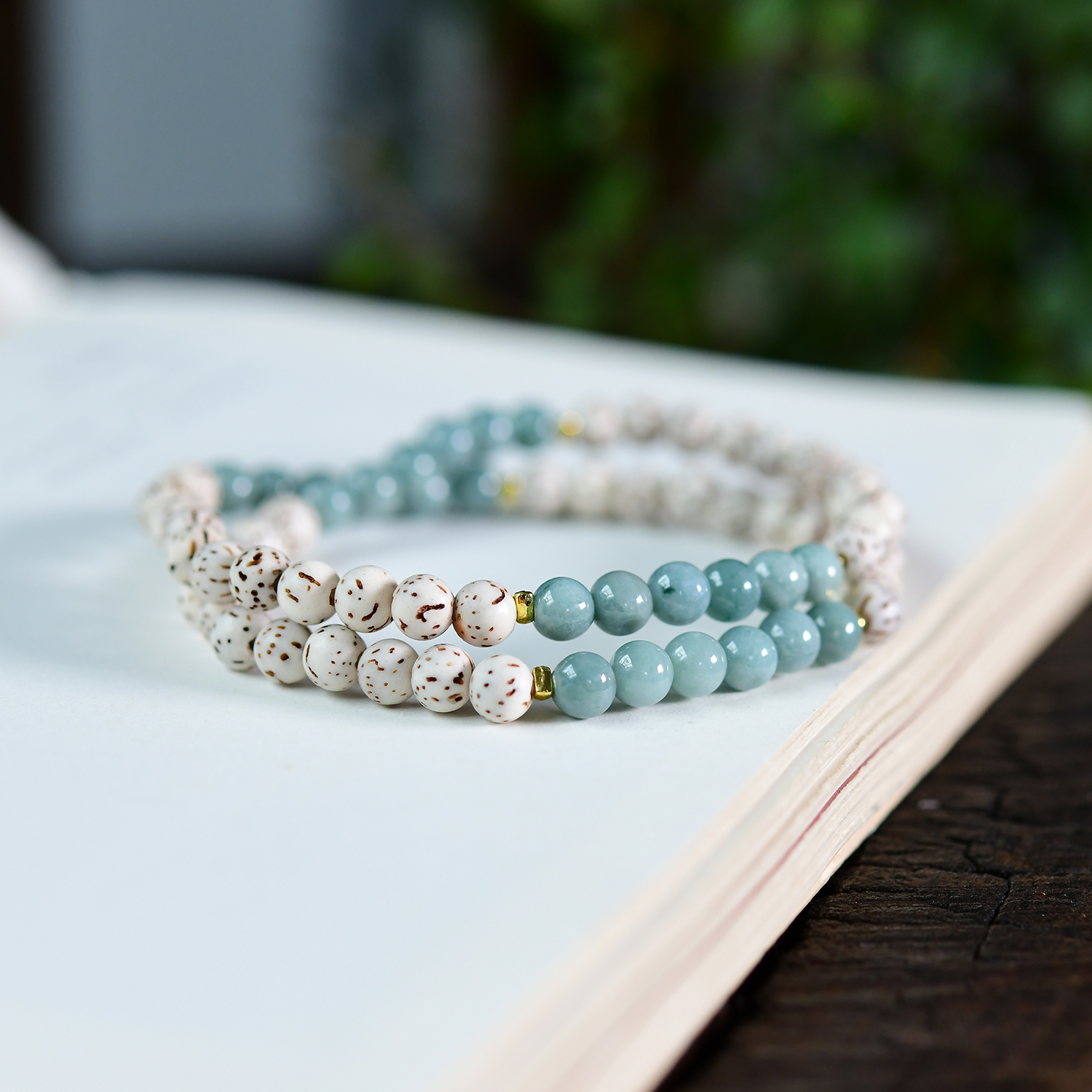 天然星月菩提搭配翡翠两圈手链 现货翡翠是深色 DS129