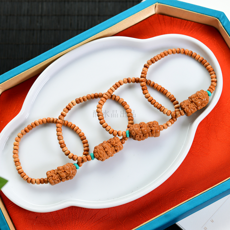 天然橄榄核小老型珠单圈手串手链 搭配老山檀财神 约4.8mm TY705