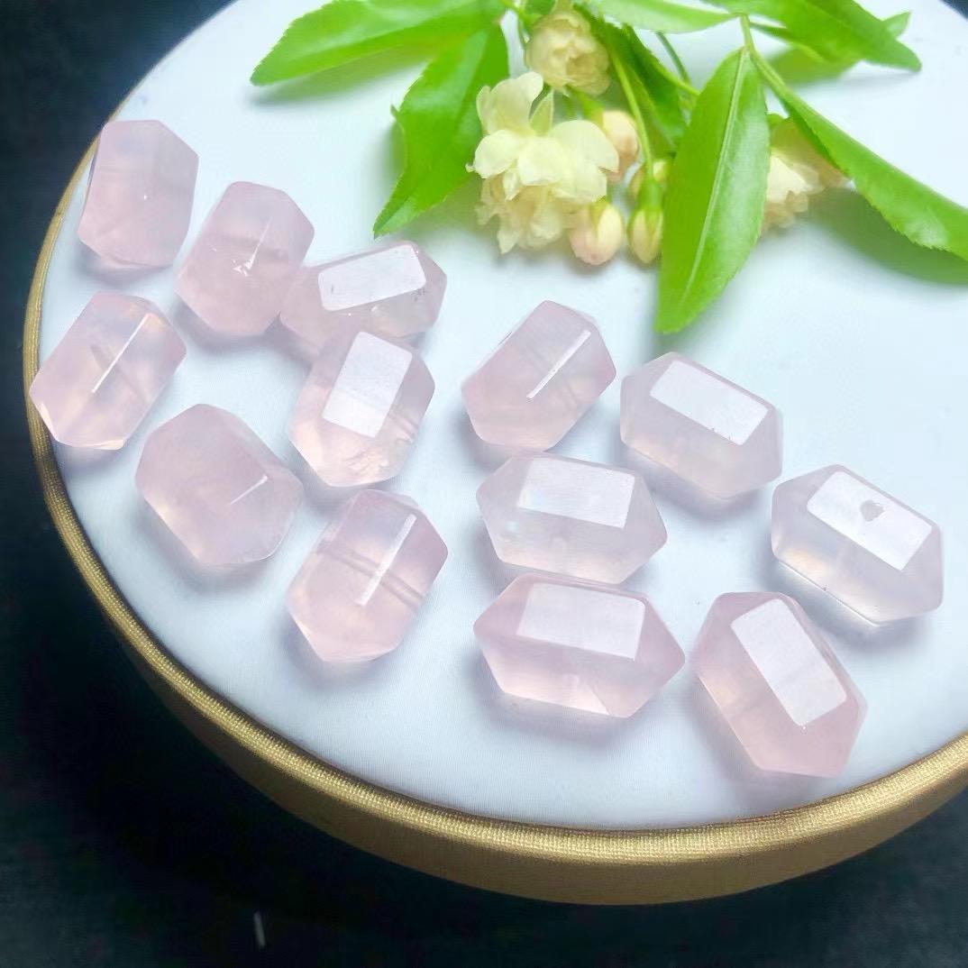 天然粉水晶双尖DIY配件