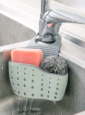 新款厨房双层沥水篮置物架海绵钢丝球水池洗碗布家用收纳用品挂篮