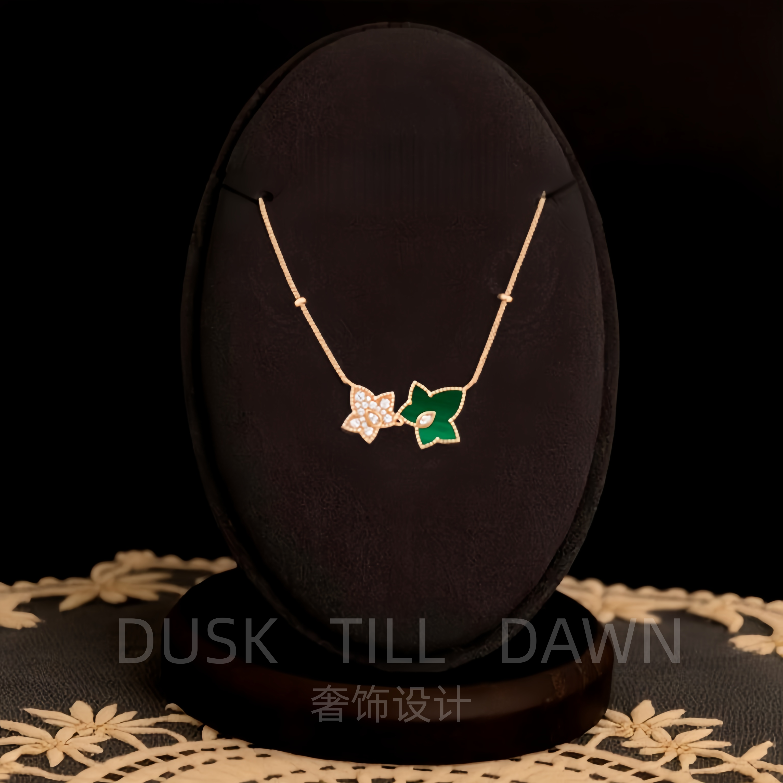 Dusktilldawn2026新品小众轻奢常青藤双叶项链女白贝母送生日礼物