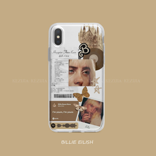 碧梨手机壳适用苹果iphone 6 7 8 x xr xs 11 12 13 14 15 pro max拼贴Billie Eilish比莉艾利什透明保护套