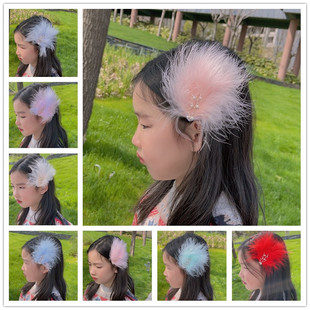 少女日系可爱古风汉服发饰羽毛头饰发卡森系仙女超仙毛毛发夹套装
