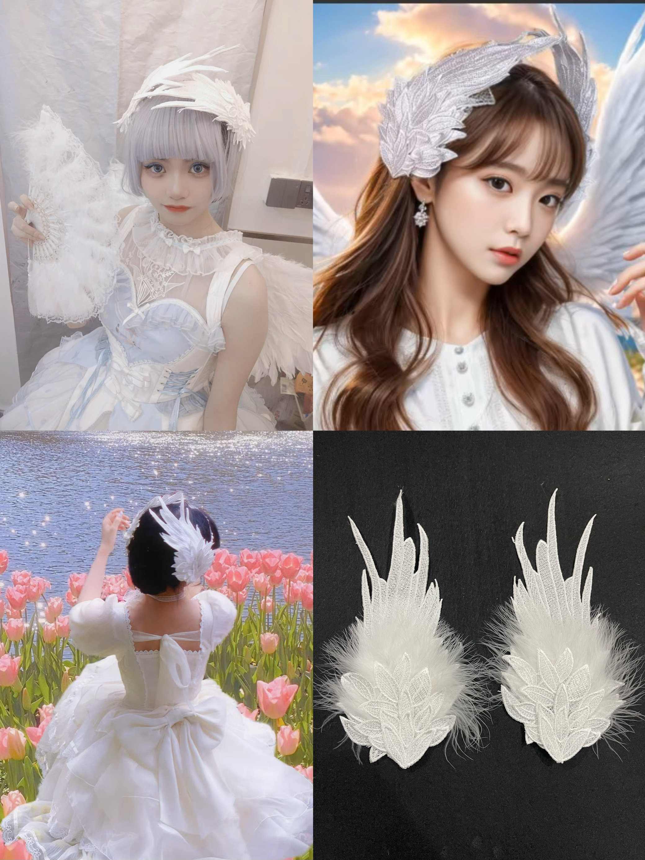 Lolita天使之翼 甜系造型羽毛黑白双色立体翅膀 刺绣发夹边夹头饰图片