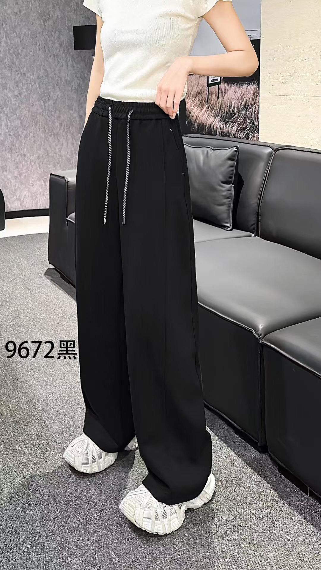 秋冬木子家9672女高腰直筒休闲裤显瘦拖地欧货阔腿裤宽松大码长裤