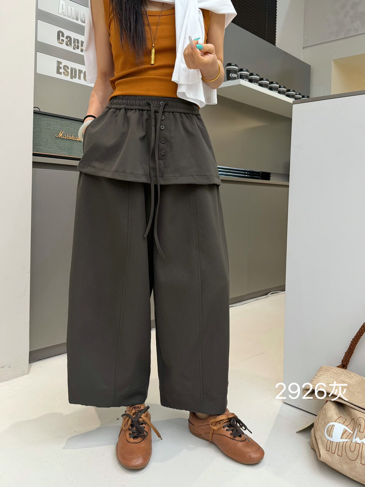 木子家屁帘裤女2026秋季新款设计感假两件小个子拼接休闲八九分裤
