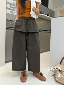 木子家屁帘裤女2026秋季新款设计感假两件小个子拼接休闲八九分裤