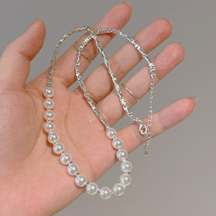 碎银仿珍珠项链女2025新款 轻奢小众设计锁骨链高级感颈链配饰 爆款