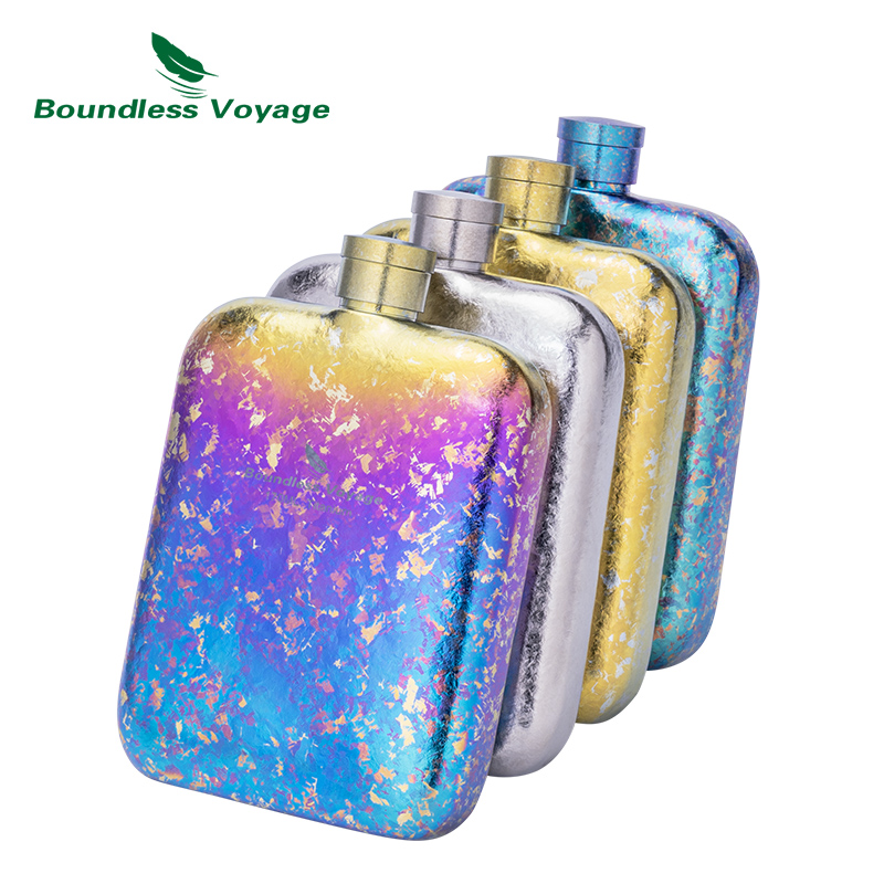 必唯纯钛随身酒壶冰花迷你酒器复古户外露营野餐旅行100ml/170ml