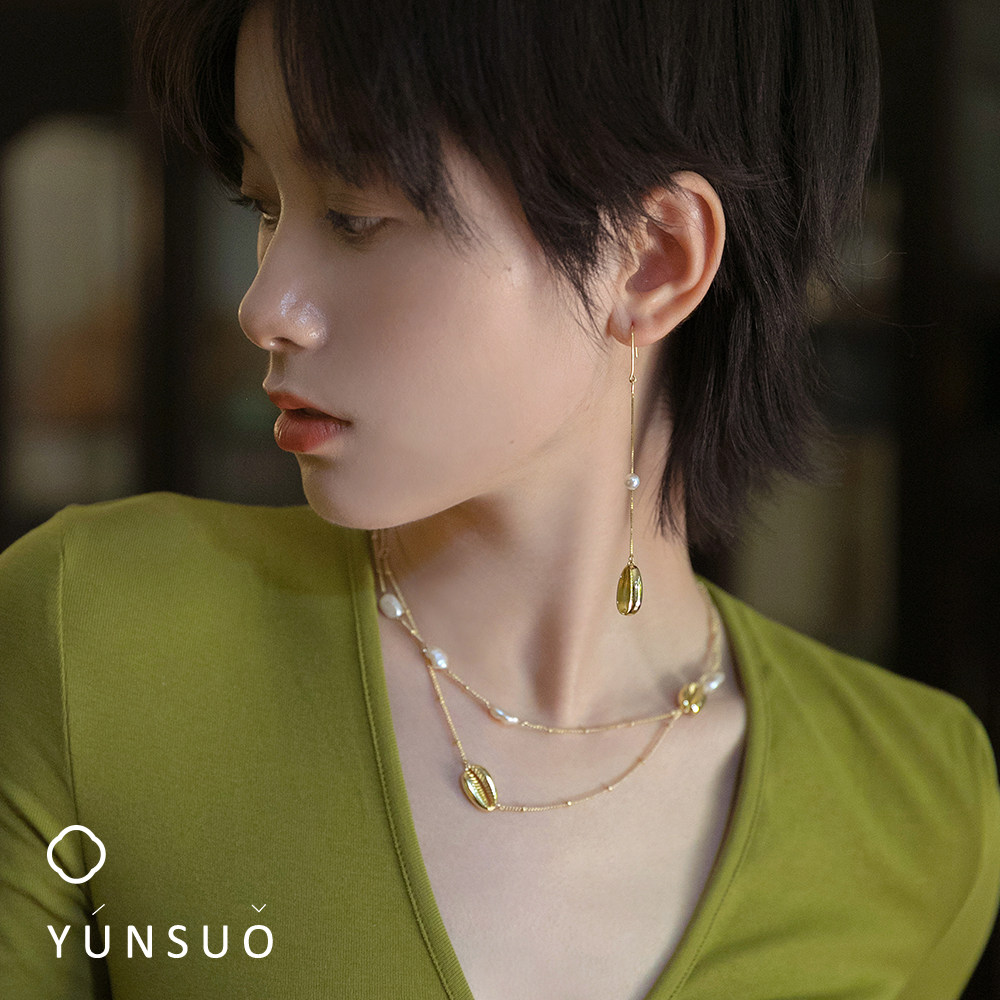 芸所pearl of the sea贝壳珍珠耳环女长款气质显脸瘦的耳环耳夹