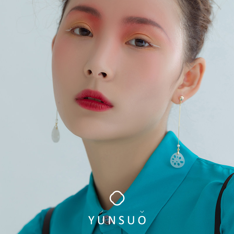 白玉糖藕新年喜庆长款耳钉耳环女纯银链条长流苏中国风气质超仙