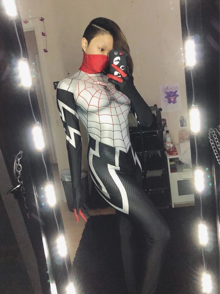 数码印花女版蜘蛛侠格温蒙面蛛丝COSplay紧身衣万圣节扮演服装