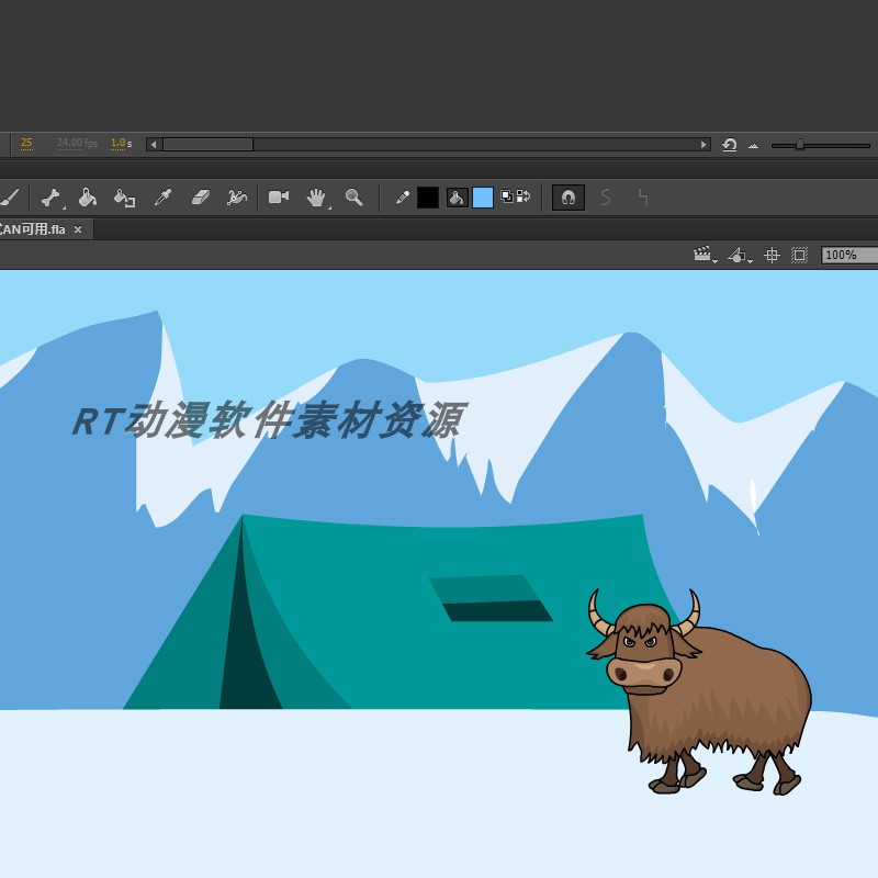 动物运动037牦牛雪地行走动画5秒源文件fla格式AN可用
