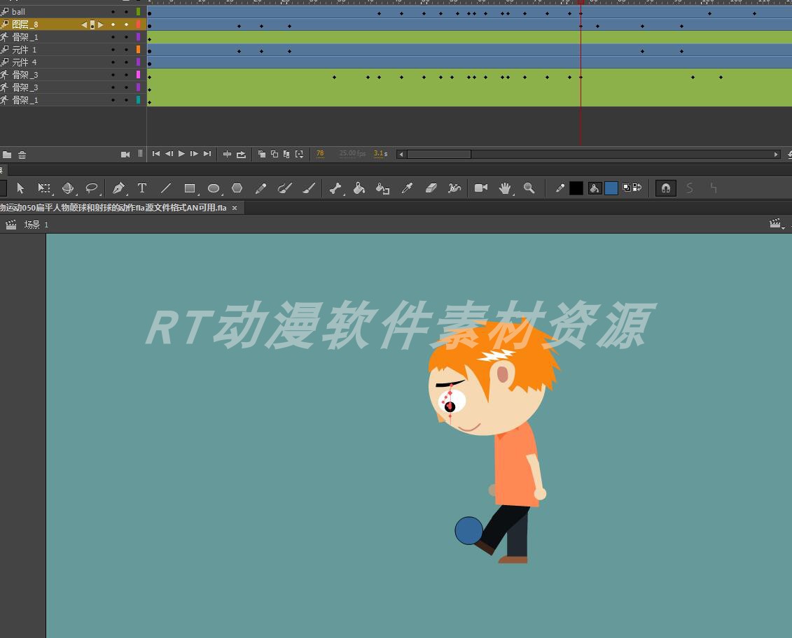 人物运动050扁平人物颠球和射球的动作fla源文件格式AN可用