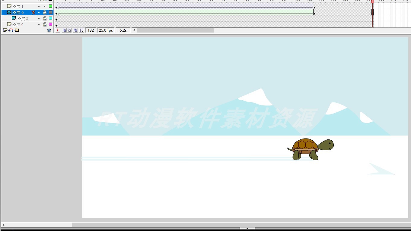 动物运动015Q版乌龟在冰面划过的动画矢量fla源文件AN及flash用