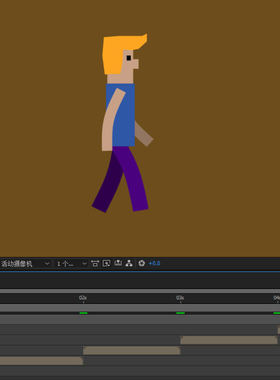 AE人物运动060紫色裤子人物走路6秒原件AE可用