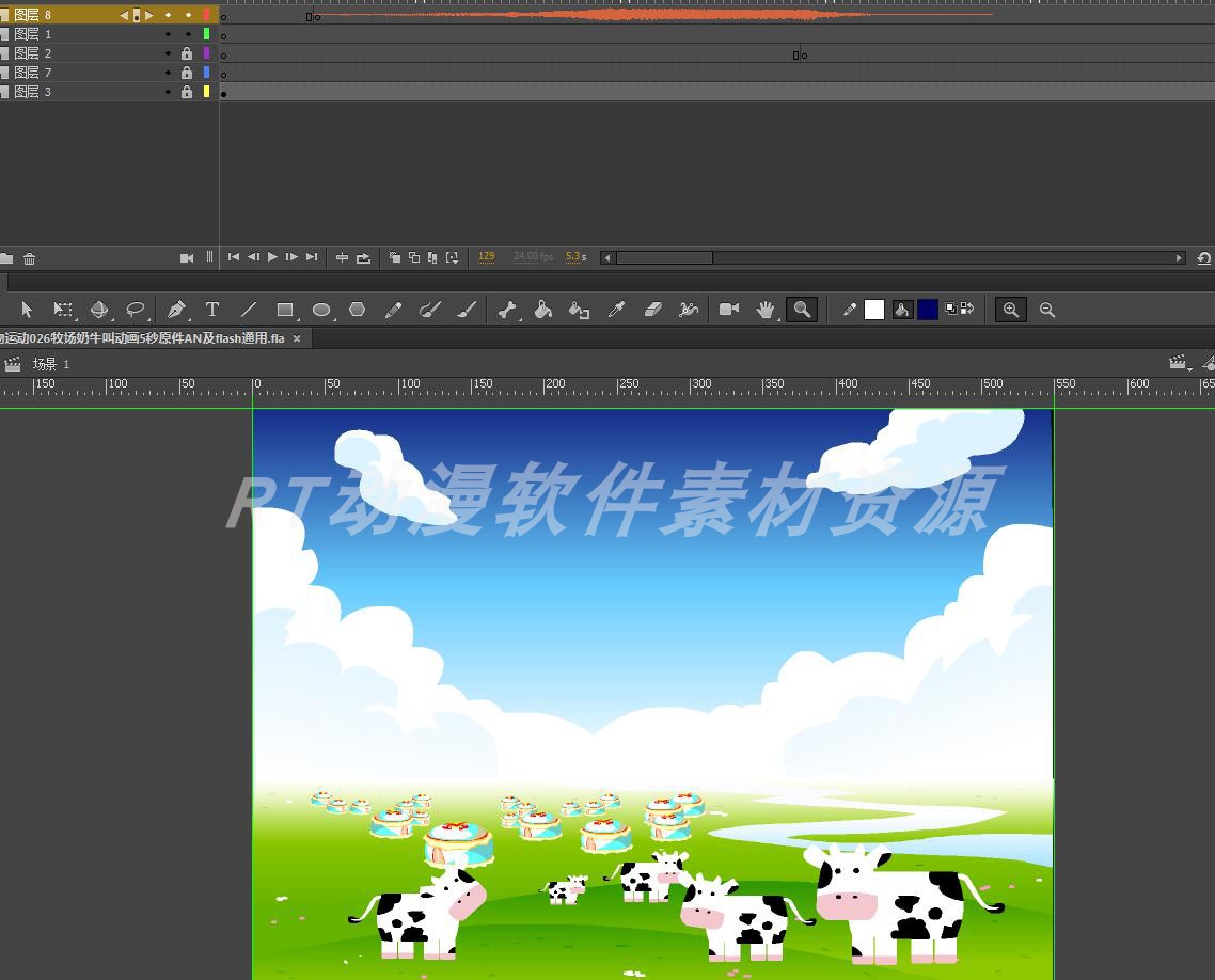 动物运动026牧场奶牛叫动画5秒原件AN及flash通用