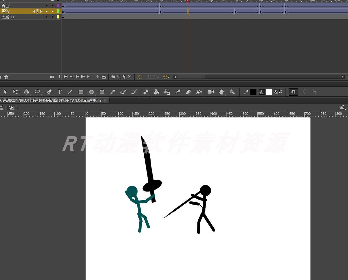 火柴人运动023火柴人打斗逐帧补间动画13秒原件an及flash通用